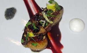 Ken Oringer's Seared Foie Gras with Hibiscus Purée & Concord Grape Salad Recipe | D'Artagnan