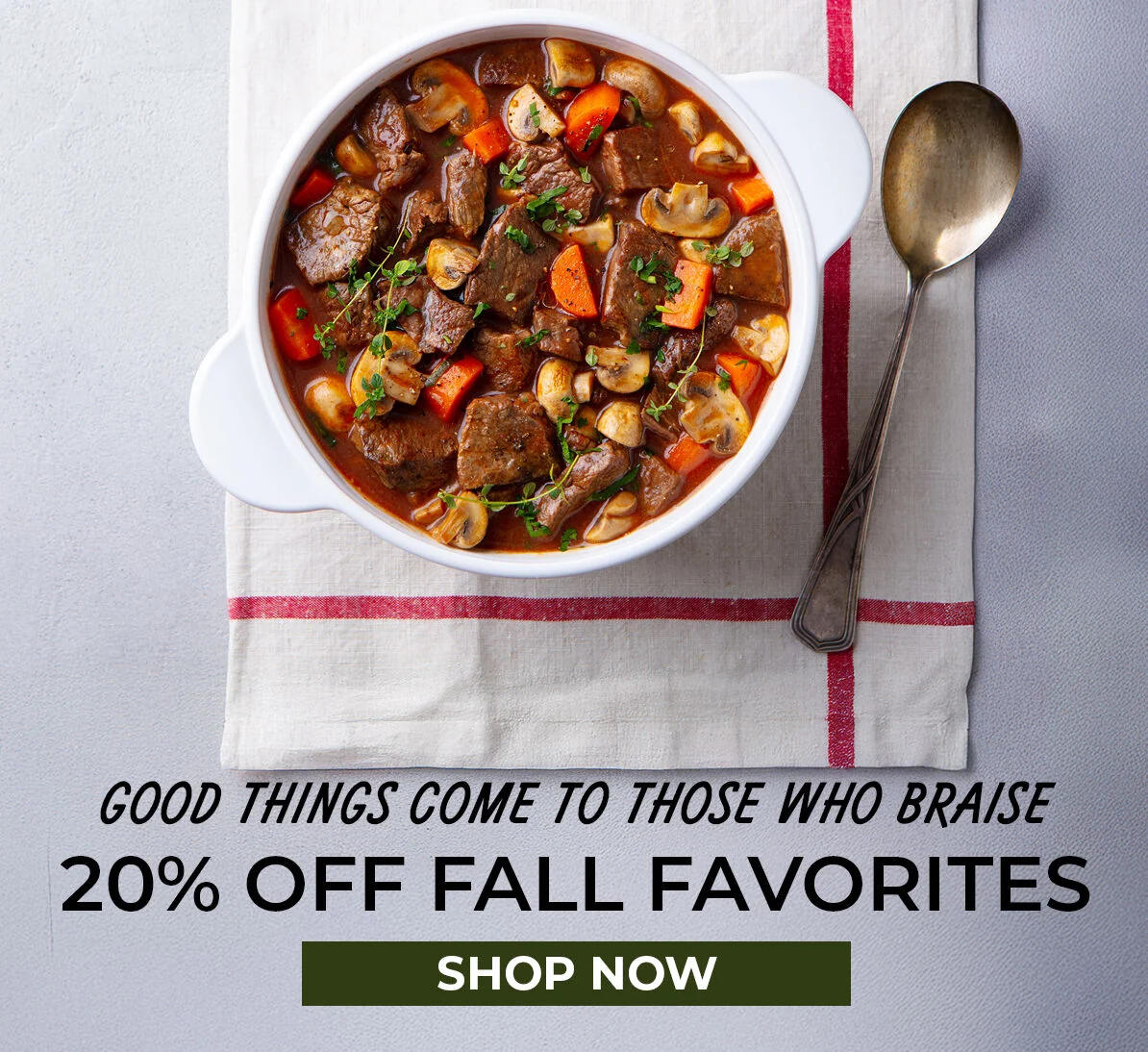 Good Things Come to Those Who Braise.  20% off Fall Favorites.  Shop Now.