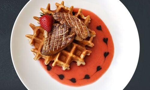 Foie Gras on Strawberry Waffles with Balsamic Syrup Recipe | D’Artagnan
