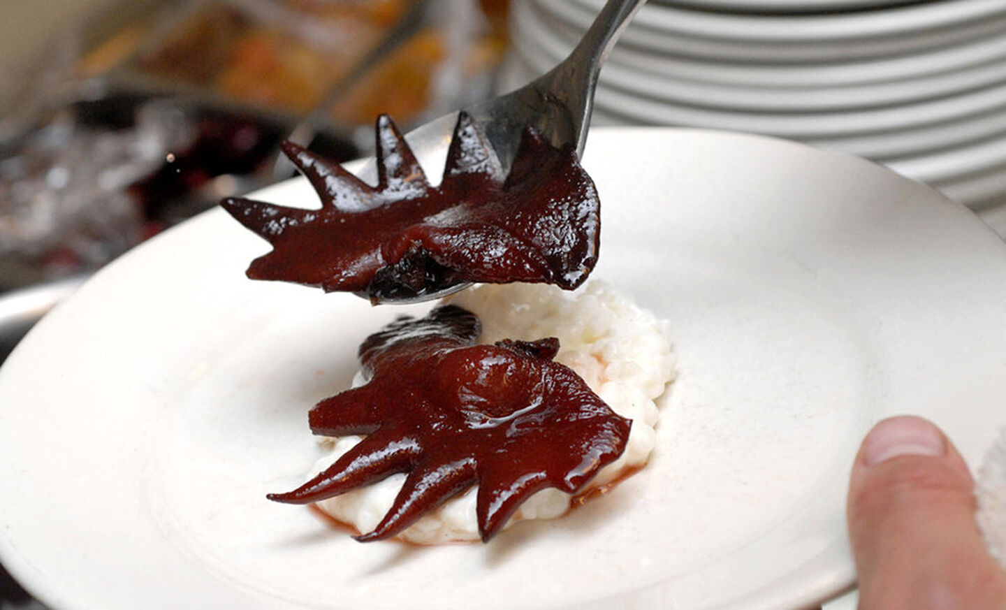 Chris Cosentino's Candied Cockscombs with Cherries & Vanilla Rice Pudding Recipe | D'Artagnan