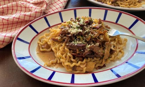 Duck Confit Pasta with Mushroom Sauce