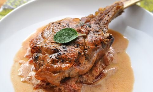 Easy Veal Chops Wrapped in Prosciutto with Sage and Tomato Cream Recipe | D'Artagnan