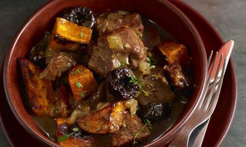 Pam Anderson's Pork Stew with Sweet Potatoes & Prunes Recipe | D'Artagnan
