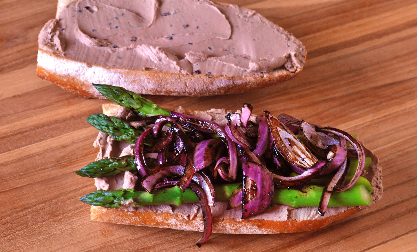 Liver Mousse Sandwich with Asparagus & Balsamic Onions | D'Artagnan