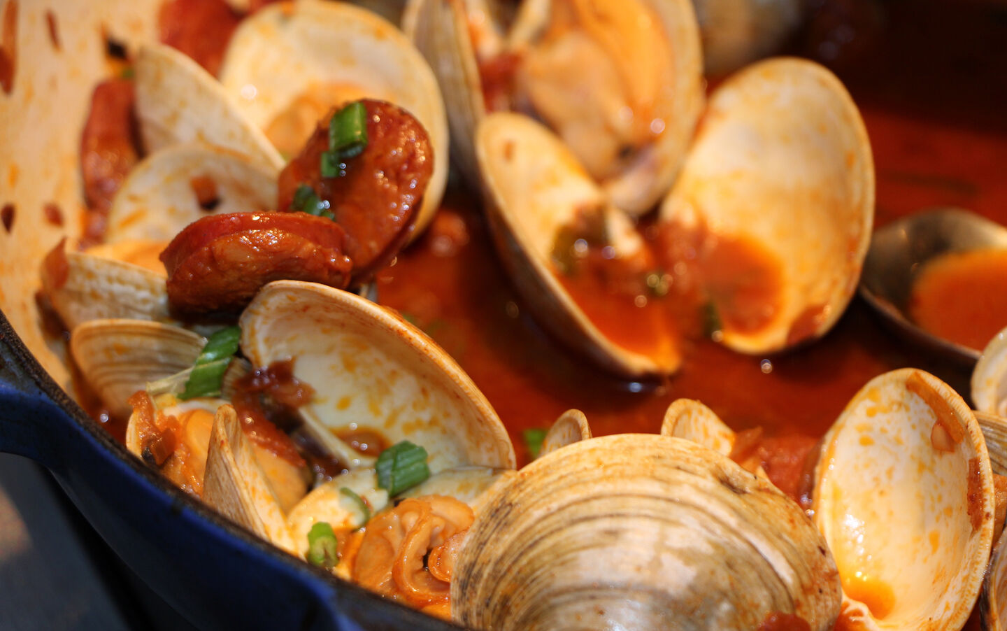 Chorizo and Little Neck Clams in a Spicy Seafood Broth