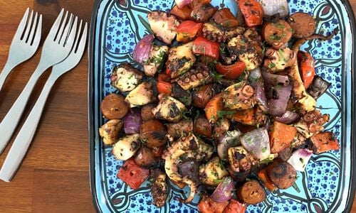 Grilled Octopus and Chorizo Kebabs