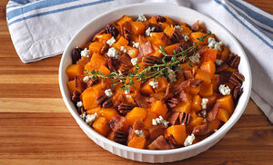 Butternut Squash with Bacon, Blue Cheese, and Pecans Recipe | D’Artagnan