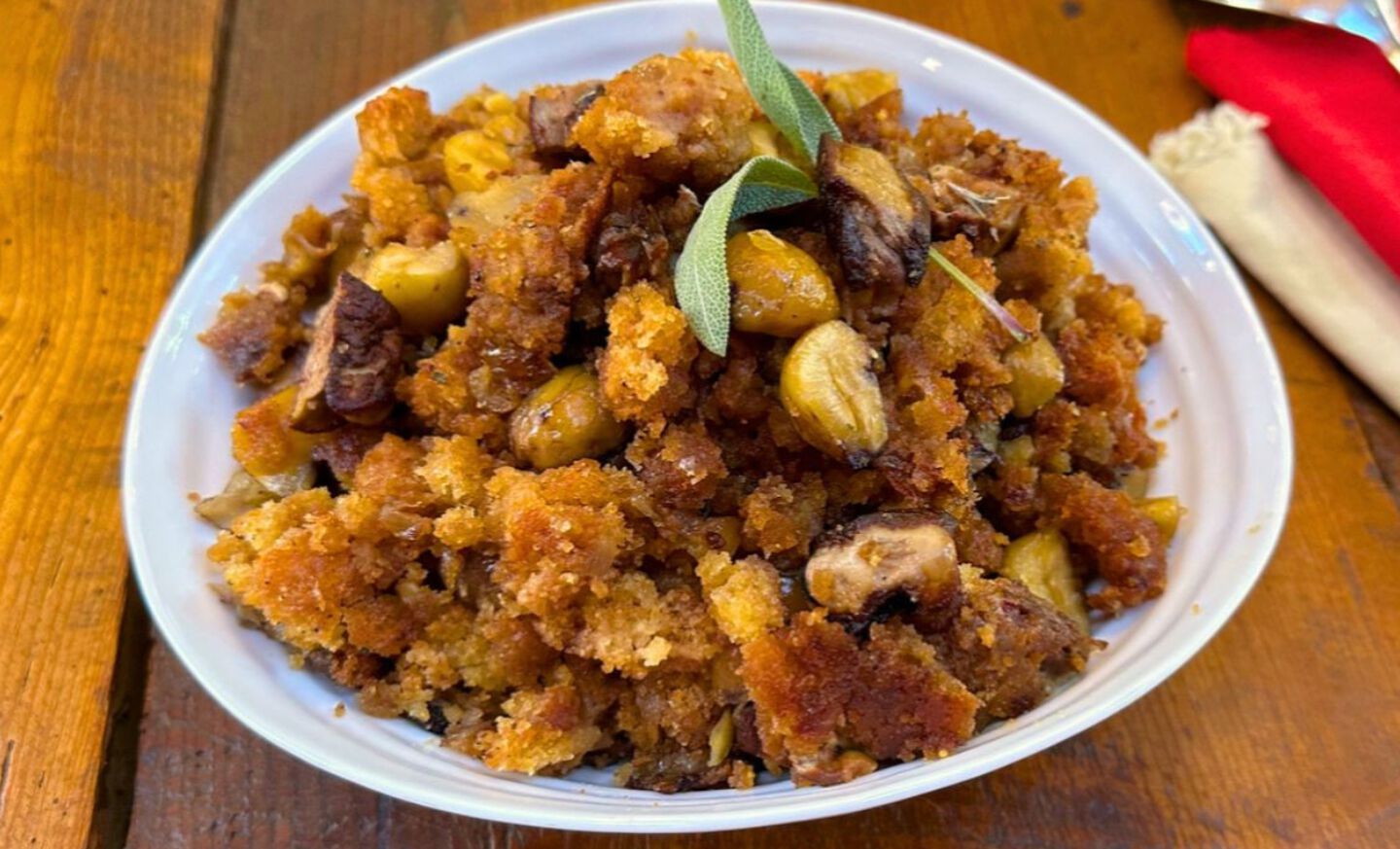 Cornbread Dressing with Chestnuts and Foie Gras